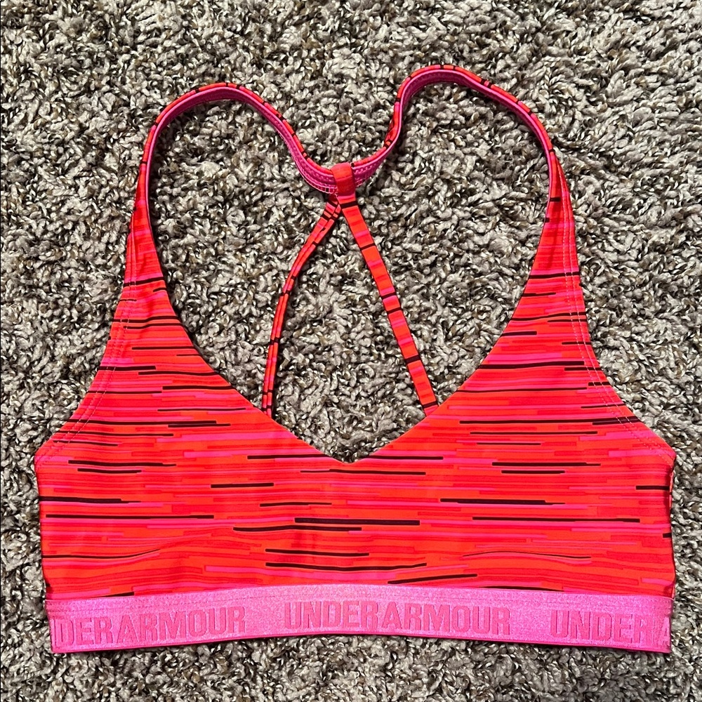 Under Armour Pink & Red Striped Racerback Sports Bra